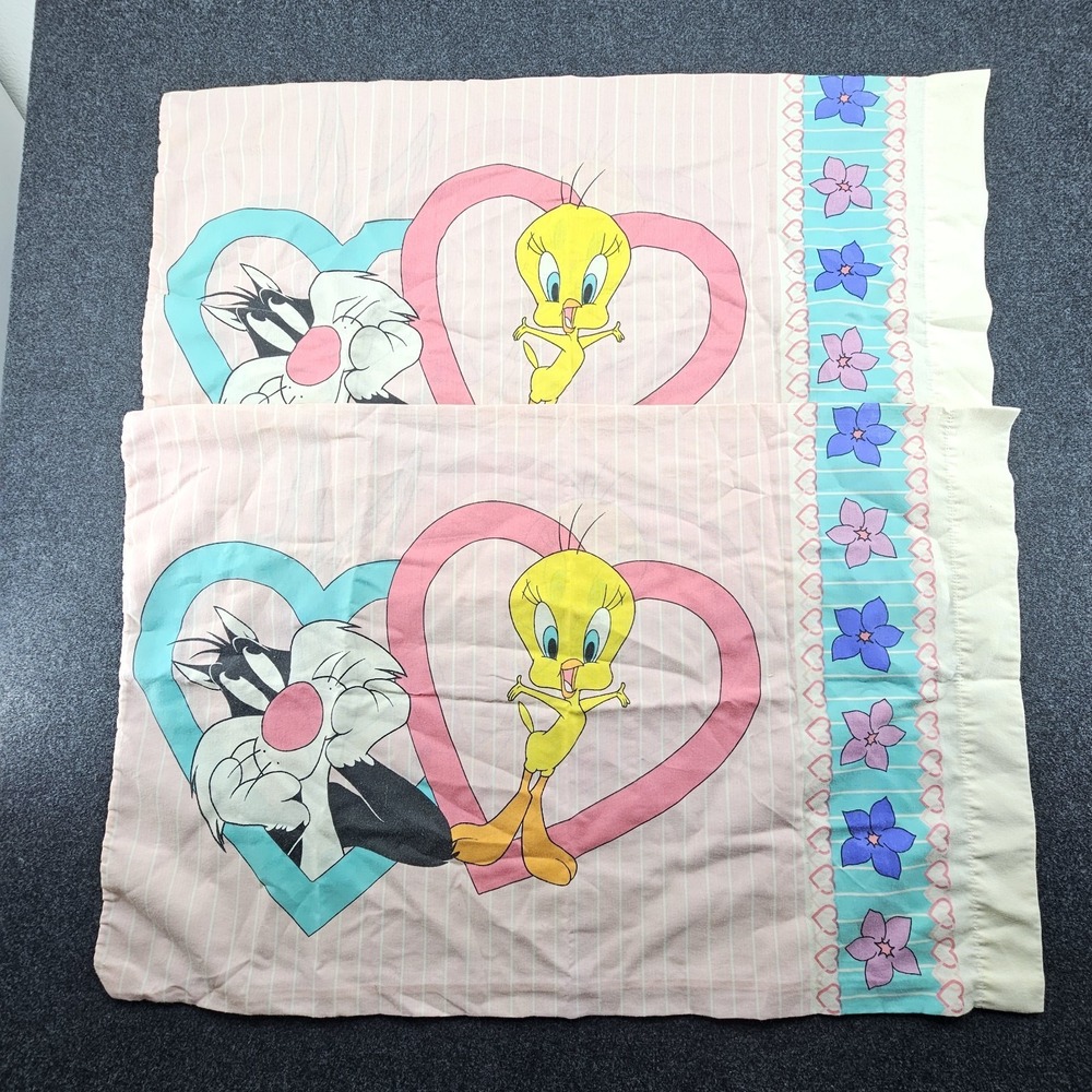 Vintage BIBB Tweety Sylvester‎ Bugs Bunny 1996 Warner Bros Pillowcases (2)